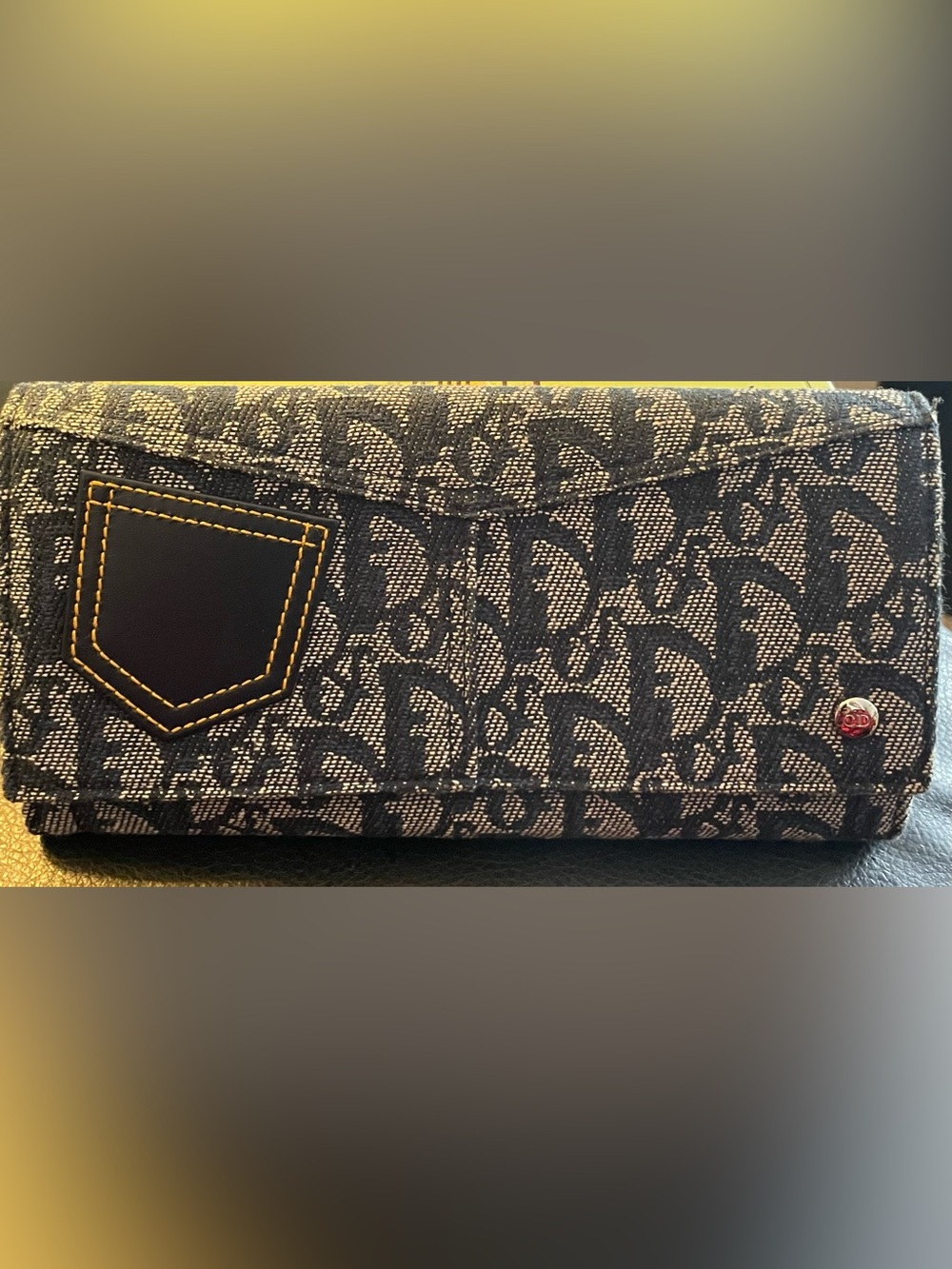 Dior Monogram Canvas Long Wallet in Navy and Ivory